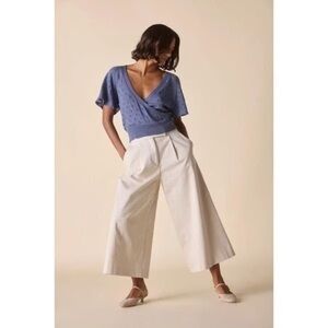 St. Roche Cordell Wide-Leg Cropped Khaki Twill Pants Pleated Trouser Ankle